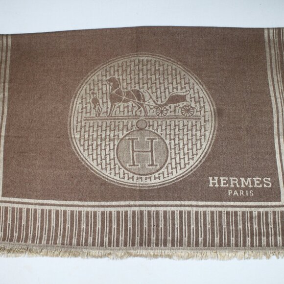 HERMES Scarf Shawl Wrap Stole 65% Cashmere 35% Silk Multicolor Used - Picture 6 of 14
